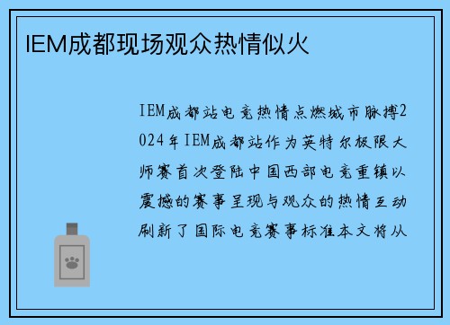 IEM成都现场观众热情似火